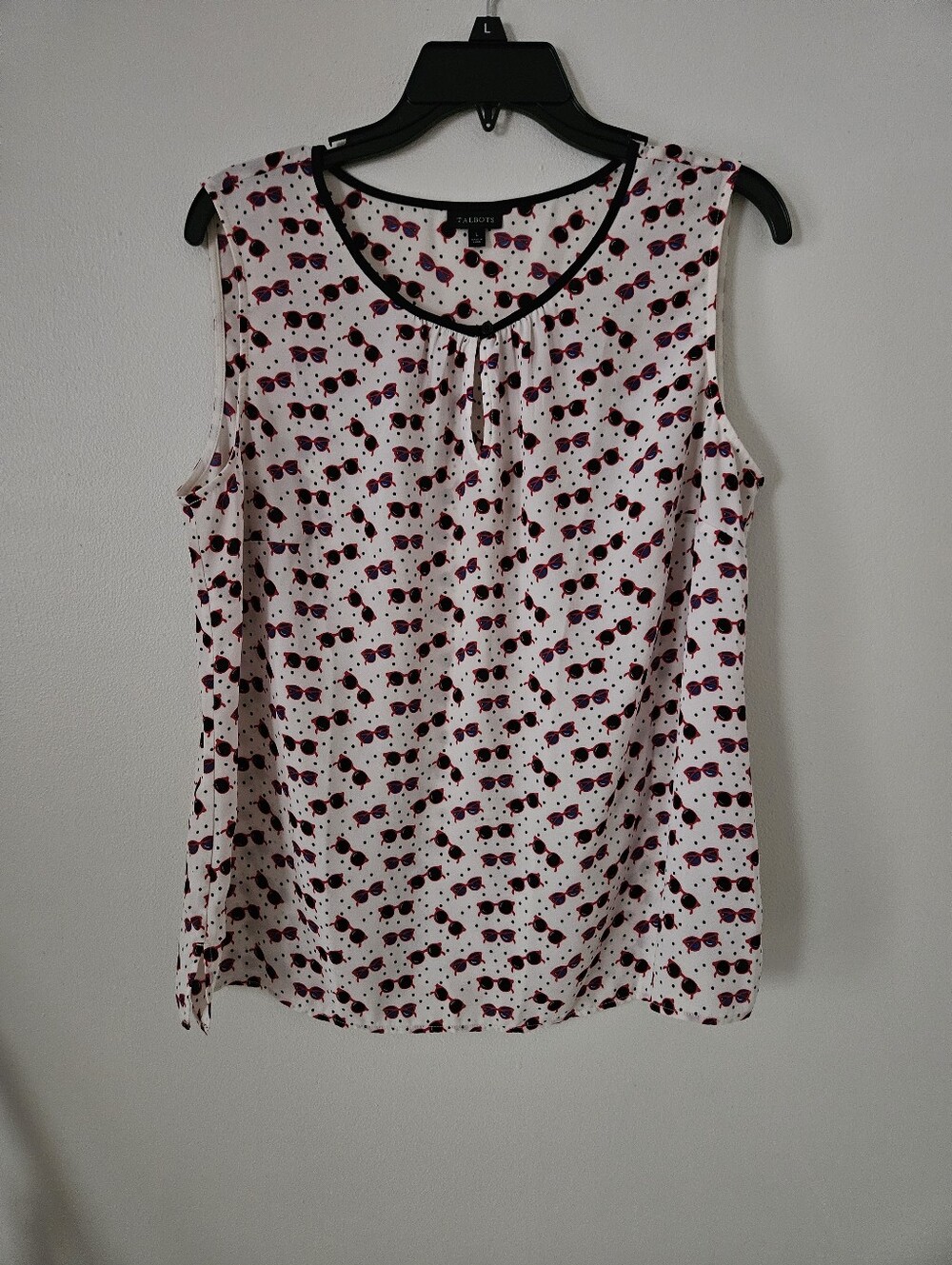 Talbots White Sleeveless Blouse with Sunglasses Print Size Large